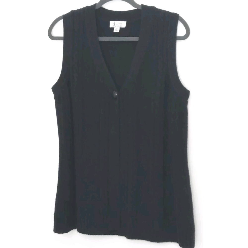 Denim & Co. Women's Size M Sweater Vest Black Sleeveless One‎ Button Pre-owned